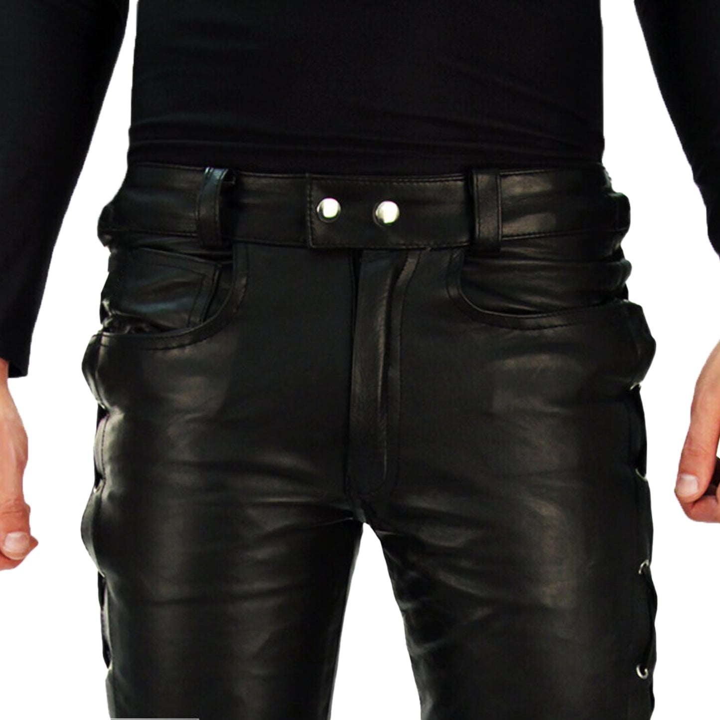 Vintage Leather Motorcycle Pants – Five-Pocket Handmade Cowboy Style for Men