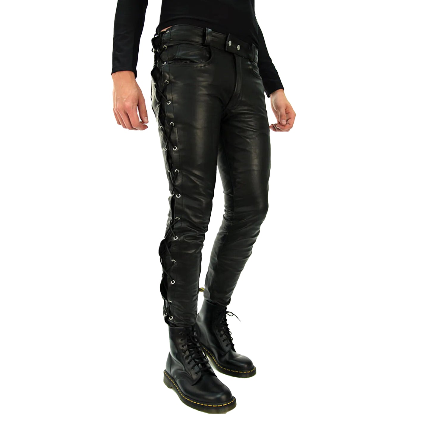 Vintage Leather Motorcycle Pants – Five-Pocket Handmade Cowboy Style for Men