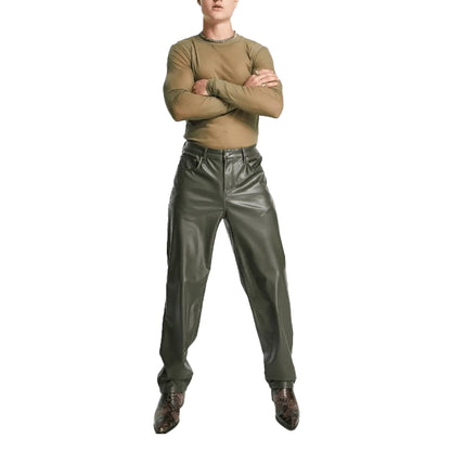 Men’s Western Leather Pants Office Boy Part Pant for Men